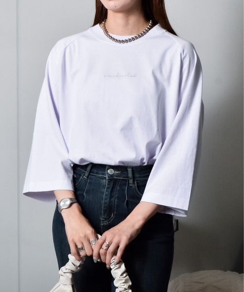 DOUBLE STEAL(ダブルスティール)の「Complicated刺繍 ラグランTシャツ(Tシャツ/カットソー・レディース・ラベンダー/ブラウン/グレイッシュベージュ/オレンジ・FREE)」の13枚目の写真