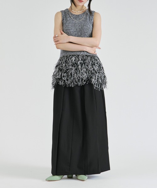 Ezick(エジック)の「belt tuck wide skirt/ベルト付きタックワイドスカート(スカート・レディース・ブラック/チャコール・FREE)」の14枚目の写真