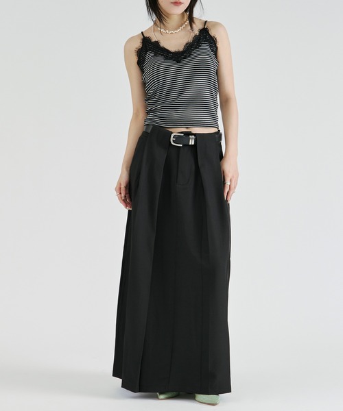 Ezick(エジック)の「belt tuck wide skirt/ベルト付きタックワイドスカート(スカート・レディース・ブラック/チャコール・FREE)」の13枚目の写真