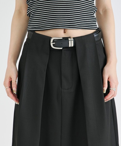 Ezick(エジック)の「belt tuck wide skirt/ベルト付きタックワイドスカート(スカート・レディース・ブラック/チャコール・FREE)」の3枚目の写真