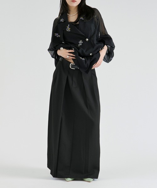 Ezick(エジック)の「belt tuck wide skirt/ベルト付きタックワイドスカート(スカート・レディース・ブラック/チャコール・FREE)」の12枚目の写真