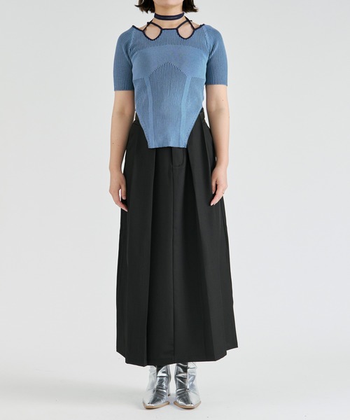 Ezick(エジック)の「belt tuck wide skirt/ベルト付きタックワイドスカート(スカート・レディース・ブラック/チャコール・FREE)」の15枚目の写真