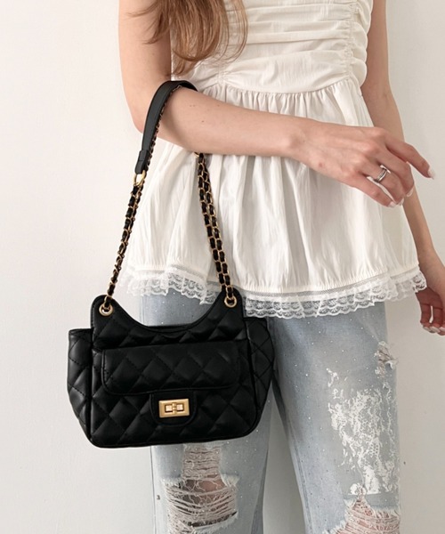 Loueme(ルエム)の「2WAYキルティングチェーンショルダーバッグ(ショルダーバッグ・レディース・ライトブルー/ブラック/オフホワイト/ピンク/ラベンダー・FREE)」の1枚目の写真
