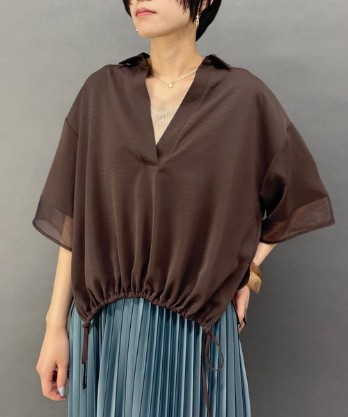 NICOLE white(ニコルホワイト)の「シアーミックススキッパーシャツ(シャツ/ブラウス・レディース・オフホワイト/ブラウン/ブラック/チャコールグレー・FREE)」の1枚目の写真