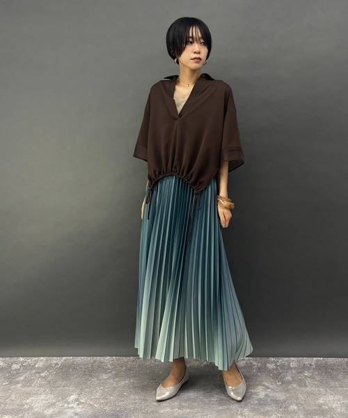 NICOLE white(ニコルホワイト)の「シアーミックススキッパーシャツ(シャツ/ブラウス・レディース・オフホワイト/ブラウン/ブラック/チャコールグレー・FREE)」の17枚目の写真