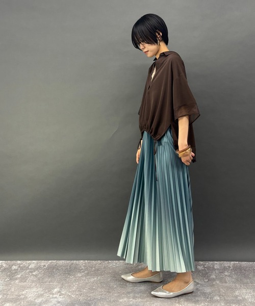 NICOLE white(ニコルホワイト)の「シアーミックススキッパーシャツ(シャツ/ブラウス・レディース・オフホワイト/ブラウン/ブラック/チャコールグレー・FREE)」の18枚目の写真