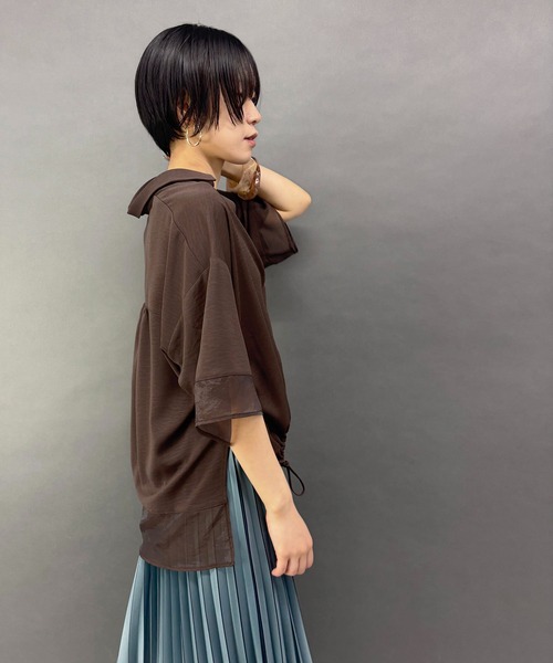 NICOLE white(ニコルホワイト)の「シアーミックススキッパーシャツ(シャツ/ブラウス・レディース・オフホワイト/ブラウン/ブラック/チャコールグレー・FREE)」の19枚目の写真