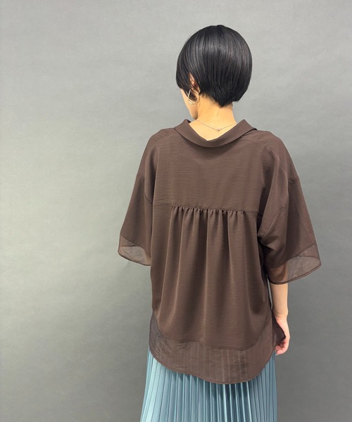 NICOLE white(ニコルホワイト)の「シアーミックススキッパーシャツ(シャツ/ブラウス・レディース・オフホワイト/ブラウン/ブラック/チャコールグレー・FREE)」の20枚目の写真