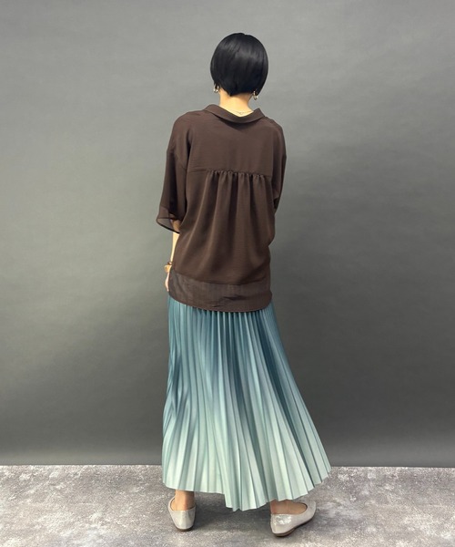 NICOLE white(ニコルホワイト)の「シアーミックススキッパーシャツ(シャツ/ブラウス・レディース・オフホワイト/ブラウン/ブラック/チャコールグレー・FREE)」の21枚目の写真