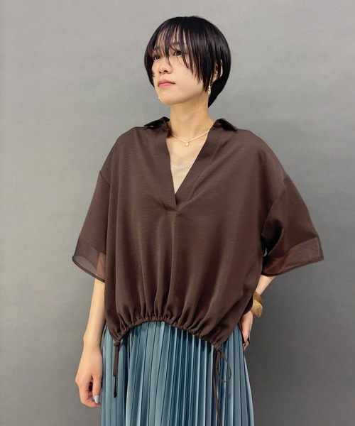 NICOLE white(ニコルホワイト)の「シアーミックススキッパーシャツ(シャツ/ブラウス・レディース・オフホワイト/ブラウン/ブラック/チャコールグレー・FREE)」の22枚目の写真