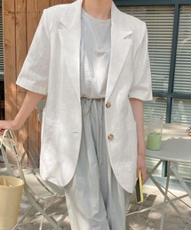麻混風テーラードジャケットレディース夏服