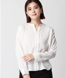 WEB限定/スタンドカラーキーネックブラウス/ハンドウォッシュ/ヘビークレープ/無地