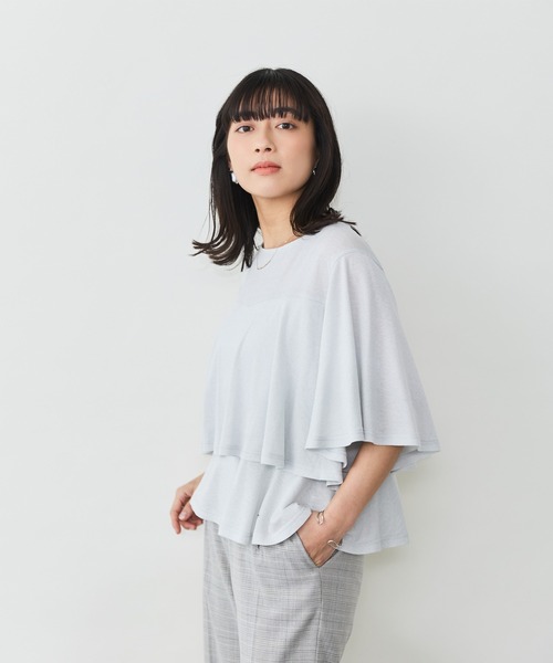 Sirin(シリン)の「ラメフリルレイヤード風プルオーバー(Tシャツ/カットソー・レディース・ベージュ/グレー/ブルー・FREE)」の2枚目の写真