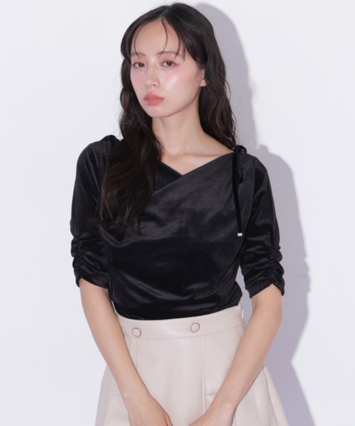 JILL by JILL STUART(ジルバイジルスチュアート)の「シアーベロアドレープトップス(Tシャツ/カットソー・レディース・ブラック/イエロー/ピンク・FREE)」の2枚目の写真