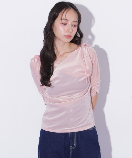 JILL by JILL STUART(ジルバイジルスチュアート)の「シアーベロアドレープトップス(Tシャツ/カットソー・レディース・ブラック/イエロー/ピンク・FREE)」の9枚目の写真