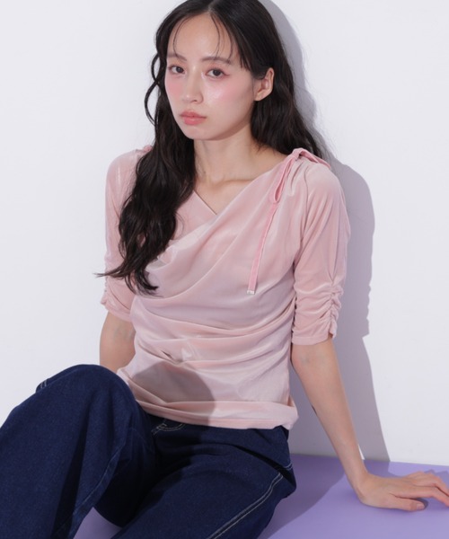 JILL by JILL STUART(ジルバイジルスチュアート)の「シアーベロアドレープトップス(Tシャツ/カットソー・レディース・ブラック/イエロー/ピンク・FREE)」の7枚目の写真