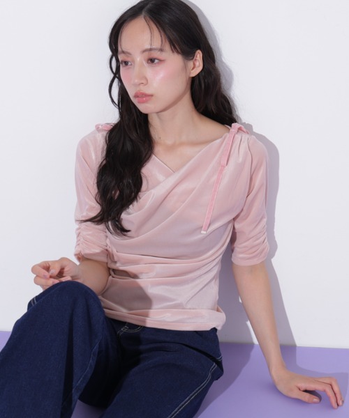 JILL by JILL STUART(ジルバイジルスチュアート)の「シアーベロアドレープトップス(Tシャツ/カットソー・レディース・ブラック/イエロー/ピンク・FREE)」の4枚目の写真