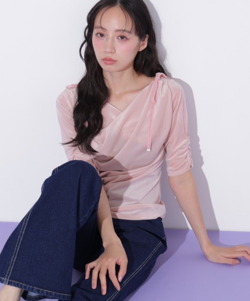 JILL by JILL STUART(ジルバイジルスチュアート)の「シアーベロアドレープトップス(Tシャツ/カットソー・レディース・ブラック/イエロー/ピンク・FREE)」の5枚目の写真