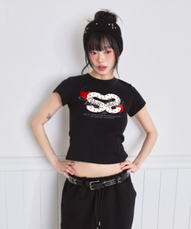 シシコラージュプリンティングスリムフィット半袖Tシャツブラック