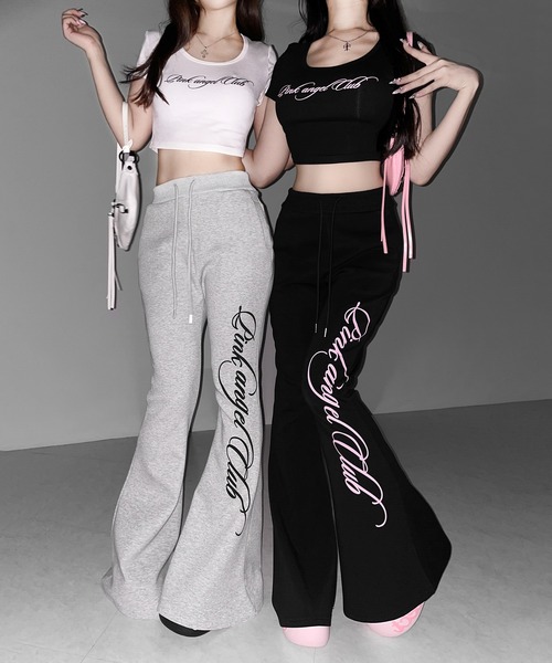 me+em select(ミームセレクト)の「【 PINK ANGEL CLUB 】レタリングロゴスウェットフレアパンツ / PINK ANGEL CLUB lettering logo sweat flare pants(スウェットパンツ・レディース・グレー/ブラック・FREE)」の16枚目の写真