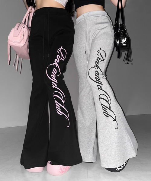 me+em select(ミームセレクト)の「【 PINK ANGEL CLUB 】レタリングロゴスウェットフレアパンツ / PINK ANGEL CLUB lettering logo sweat flare pants(スウェットパンツ・レディース・グレー/ブラック・FREE)」の7枚目の写真