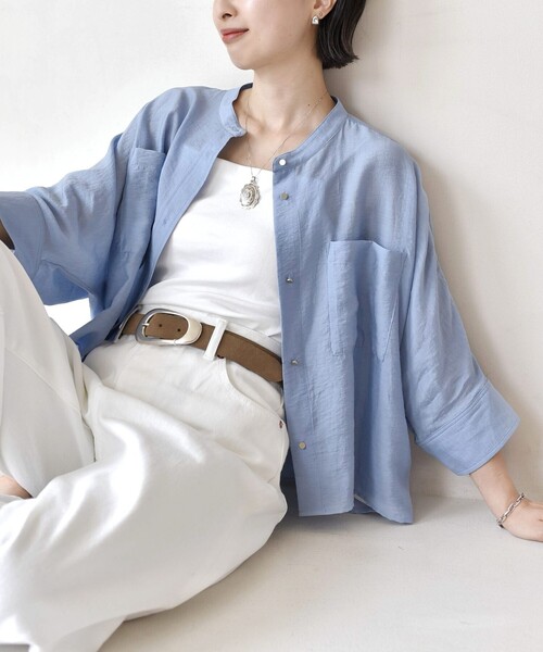 SHIPS(シップス)の「〈手洗い可〉NEW シルク混 シアー 羽織 シャツ(シャツ/ブラウス・レディース・ライトグリーン/ライトブルー/カーキ・ONE SIZE)」の7枚目の写真