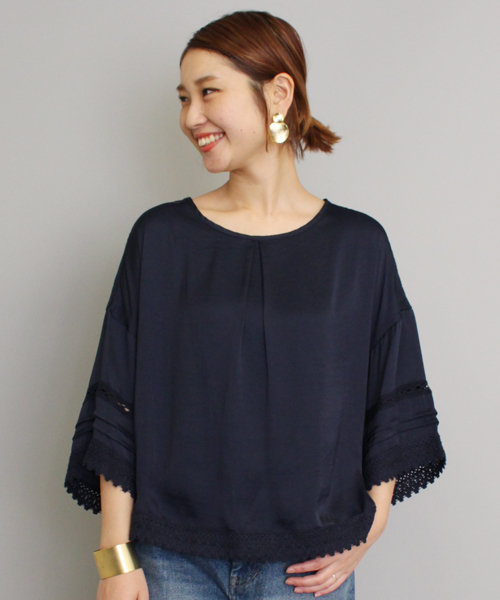 mystic(ミスティック)の「【mystic】かぎ針レースプルオーバー(シャツ/ブラウス・レディース・オフホワイト/グリーン/ネイビー/ピンク・フリ-)」の3枚目の写真