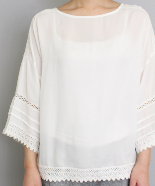 mystic(ミスティック)の「【mystic】かぎ針レースプルオーバー(シャツ/ブラウス・レディース・オフホワイト/グリーン/ネイビー/ピンク・フリ-)」の9枚目の写真