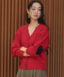 【2026AW】【M~Lサイズ展開】ハートエルボー刺繍Vネックニットカーディガン