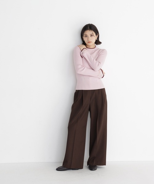 NATURAL BEAUTY BASIC(ナチュラルビューティーベーシック)の「シアーフレアカフスリブニット(ニット/セーター・レディース・ベージュ系その他/ピンク系その他2/オフホワイト/ブルー/ダークブラウン/チャコールグレー/ブラック・フリ-)」の9枚目の写真