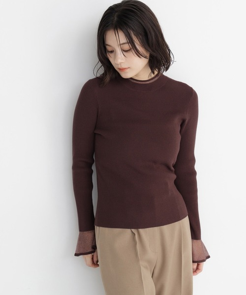 NATURAL BEAUTY BASIC(ナチュラルビューティーベーシック)の「シアーフレアカフスリブニット(ニット/セーター・レディース・ベージュ系その他/ピンク系その他2/オフホワイト/ブルー/ダークブラウン/チャコールグレー/ブラック・フリ-)」の20枚目の写真