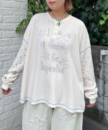 【HELLO.SANFRANCISCO/ハローサンフランシスコ】花柄プリントワッフルヘンリーTEE