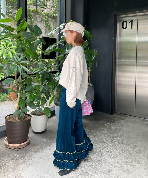 HELLO.SANFRANCISCO（ハローサンフランシスコ）の「【HELLO.SANFRANCISCO/ハローサンフランシスコ】花柄プリントワッフルヘンリーTEE（Tシャツ/カットソー・レディース・ネイビー/アイボリー・ONE SIZE）」の3枚目の写真