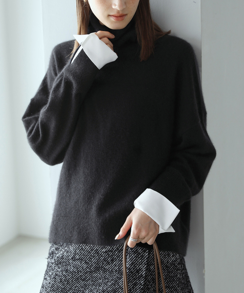 La TOTALITE（ラトータリテ）の「【洗える】カフスドッキングタートルプルオーバー（ニット/セーター・レディース・チャコールグレー/ブラック・FREE）」の7枚目の写真