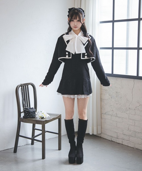 夢展望(ユメテンボウ)の「ツイードショートジャケット×ミニジャンスカセットアップ【大きいサイズあり】(セットアップ・レディース・ピンク/アイボリー/ブラック・LL~3L/L~LL/M~L)」の13枚目の写真
