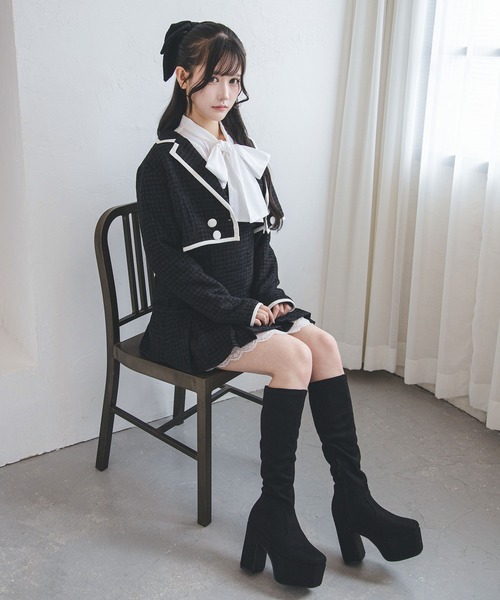 夢展望(ユメテンボウ)の「ツイードショートジャケット×ミニジャンスカセットアップ【大きいサイズあり】(セットアップ・レディース・ピンク/アイボリー/ブラック・LL~3L/L~LL/M~L)」の15枚目の写真
