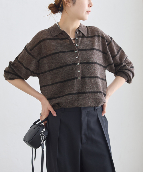 journal standard L'essage（ジャーナルスタンダードレサージュ）の「アルパカMIX襟付きプルオーバー（ニット/セーター・レディース・ピンク/ブラウン/チャコールグレー・FREE）」の2枚目の写真