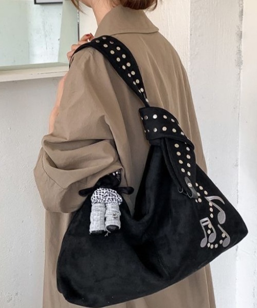 SHERU(シェル)の「音符刺繍 リベットショルダーバッグ Y2K ホーボーバッグ(ショルダーバッグ・レディース・ブラック・F)」の10枚目の写真