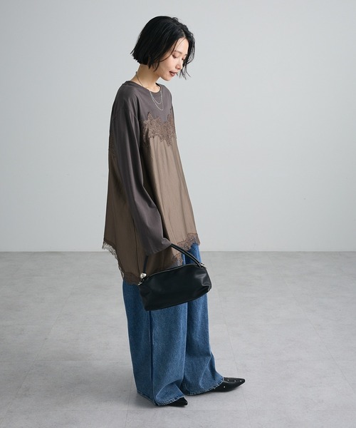 Green Parks(グリーンパークス)の「サテンビスチェドッキング長袖プルオーバー(Tシャツ/カットソー・レディース・モカ/アイボリー/ブラック・FREE)」の19枚目の写真