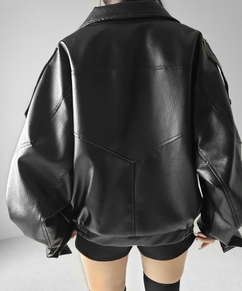 me+em select(ミームセレクト)の「【 2WAY 】ヴィンテージフェイクレザースタンドカラージップアップブルゾン / 2WAY vintage fake leather stand collar zipup blouson(ブルゾン・レディース・ブラウン/ブラック・FREE)」の16枚目の写真