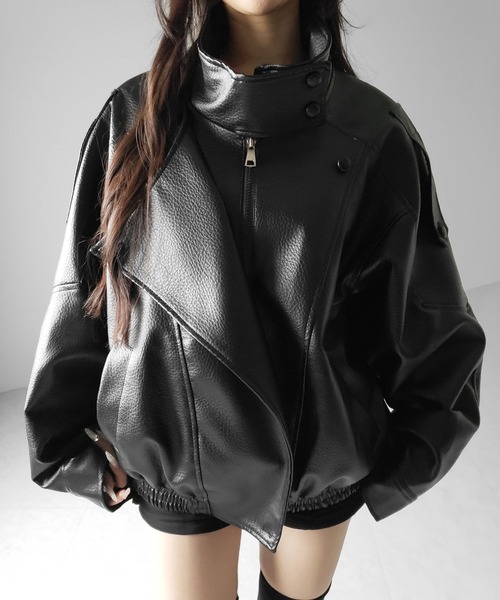 me+em select(ミームセレクト)の「【 2WAY 】ヴィンテージフェイクレザースタンドカラージップアップブルゾン / 2WAY vintage fake leather stand collar zipup blouson(ブルゾン・レディース・ブラウン/ブラック・FREE)」の18枚目の写真