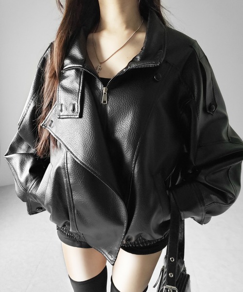 me+em select(ミームセレクト)の「【 2WAY 】ヴィンテージフェイクレザースタンドカラージップアップブルゾン / 2WAY vintage fake leather stand collar zipup blouson(ブルゾン・レディース・ブラウン/ブラック・FREE)」の22枚目の写真