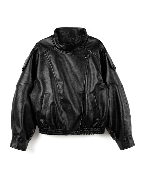me+em select(ミームセレクト)の「【 2WAY 】ヴィンテージフェイクレザースタンドカラージップアップブルゾン / 2WAY vintage fake leather stand collar zipup blouson(ブルゾン・レディース・ブラウン/ブラック・FREE)」の6枚目の写真