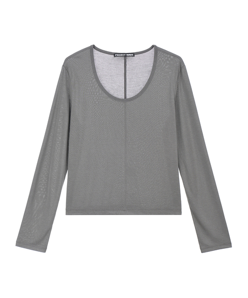 PROJECT WAVE(プロジェクトウェーブ)の「Row U Neck T Shirts (5color)(Tシャツ/カットソー・レディース・カーキ/アイボリー/オレンジ/Beige/ダークグレー・FREE)」の4枚目の写真