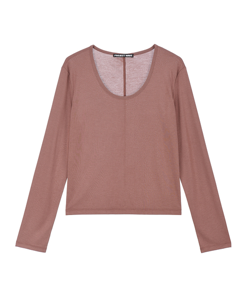 PROJECT WAVE(プロジェクトウェーブ)の「Row U Neck T Shirts (5color)(Tシャツ/カットソー・レディース・カーキ/アイボリー/オレンジ/Beige/ダークグレー・FREE)」の5枚目の写真