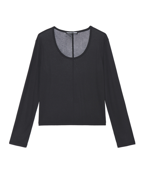 PROJECT WAVE(プロジェクトウェーブ)の「Row U Neck T Shirts (5color)(Tシャツ/カットソー・レディース・カーキ/アイボリー/オレンジ/Beige/ダークグレー・FREE)」の2枚目の写真