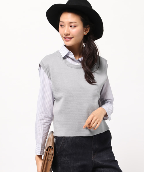 VENCEEXCHANGE（ヴァンスエクスチェンジ）の「ミラノリブショートベスト   （ベスト・レディース・ブラック/オフホワイト/グレー・MEDIUM）」の13枚目の写真