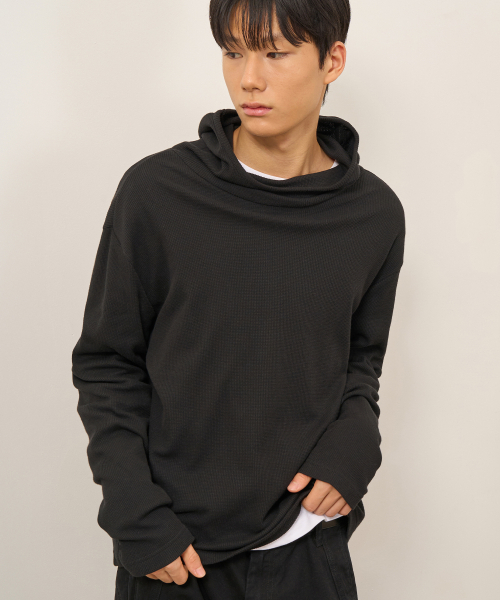 TOFFEE(トフィー)の「ワッフルハイヒールフードロングスリーブ (BLACK)(パーカー・メンズ・その他・SMALL/MEDIUM/LARGE/X-LARGE)」の1枚目の写真