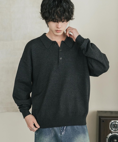 Rocky Monroe(ロッキーモンロー)の「リラックスフィット多機能ニットポロ/ポロシャツ 抗菌防臭 ストレッチ マシンウォッシャブル(ニット/セーター・メンズ・ネイビー/カーキ/チャコール/ブラック/ブラウン/グレー/オフホワイト/ブラック系・L/M/XL)」の3枚目の写真