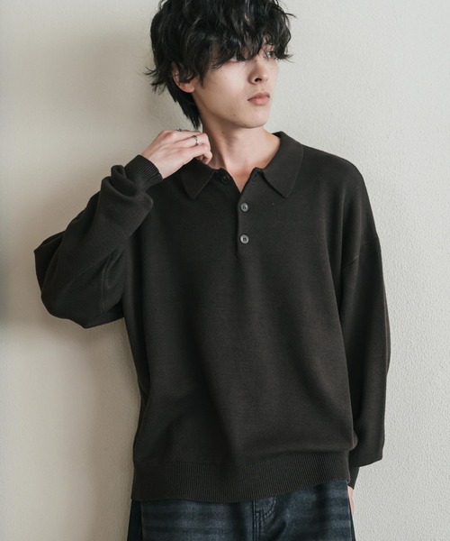 Rocky Monroe(ロッキーモンロー)の「リラックスフィット多機能ニットポロ/ポロシャツ 抗菌防臭 ストレッチ マシンウォッシャブル(ニット/セーター・メンズ・ネイビー/カーキ/チャコール/ブラック/ブラウン/グレー/オフホワイト/ブラック系・L/M/XL)」の6枚目の写真